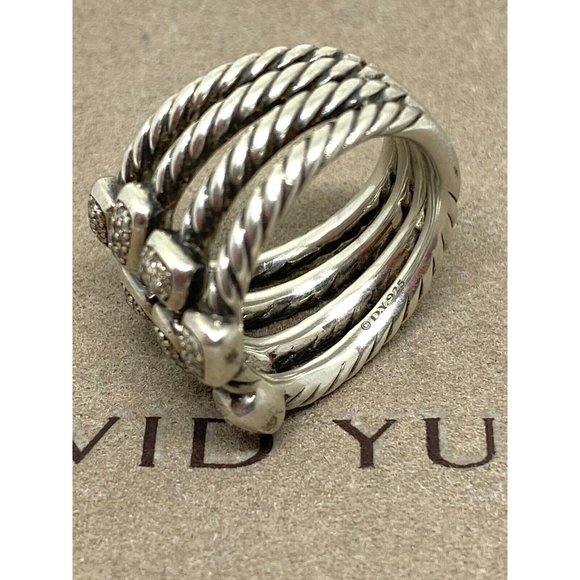 DAVID YURMAN CONFETTI STERLING PAVE DIAMOND RING 4 ROWS SIZE 7 - Picture 8 of 14